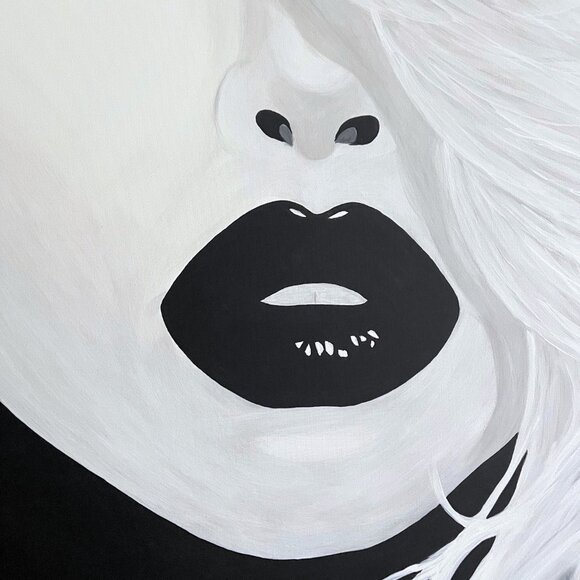 Hand-painted Art black and white woman, Acrylic paint, canvas 30x40 in - Picture 3 of 7